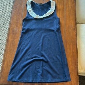 Duffield Lane Navy Cotton‎ Sleeveless Ruffle Neck Cotton Dress